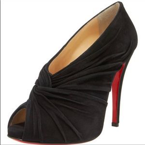 Christian Louboutin Black Suede Twist Front Manchon 120 Ankle Booties Heels